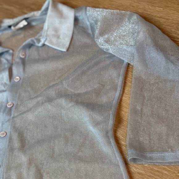 VINTAGE GARAGE, Sheer Blue Button-Up Shirt, large - Picture 11 of 14